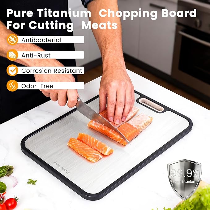 Titanium Cutting Board for Kitchen, Double Sided Cutting Board,Pure Titanium and Wheat Straw PP, Easy Clean, Non-Slip Edge,Large Size 16” x 11”