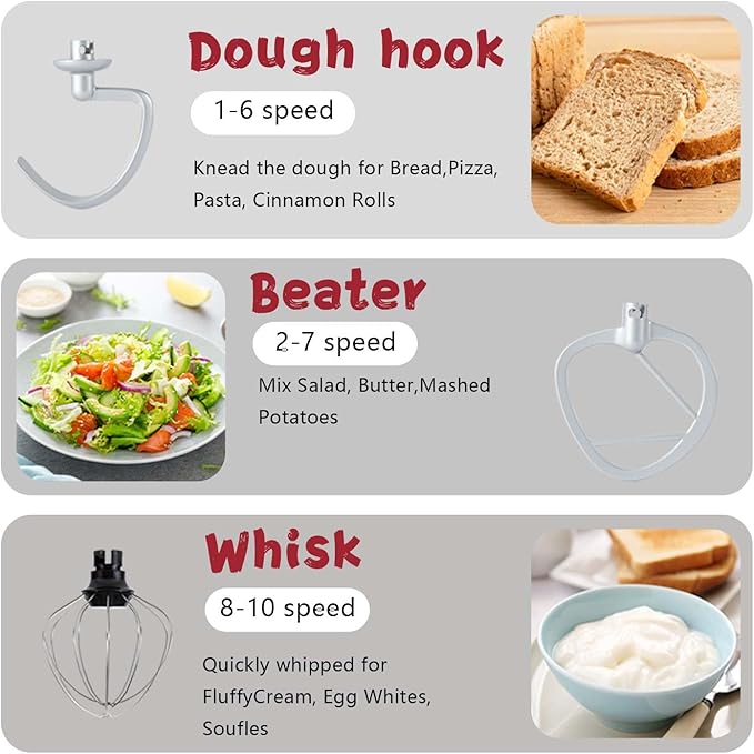 SeaSpark Stand Mixer, 3 in 1 Stand Mixer, 5.5Qt Electric Mixer, Mixer with Stainless Dough Hook, Wire Whip & Beater, Food Mixer for Baking, Cake and Most Home Cooks, Red