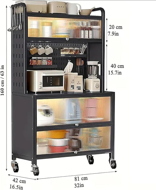 Large Kitchen Bakers Rack, 5-Tier Corner Microwave Stand with Storage, Coffee Bar with 6 S-Shaped Hooks, Open Kitchen Storage Shelves for Spices, Pots and Pans, Black