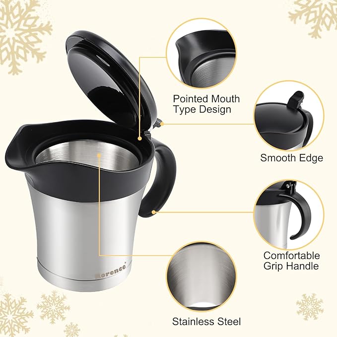 Rorence Stainless Steel Double Insulated Gravy Boat With Lid/Sauce Jug 16 Ounce Capacity