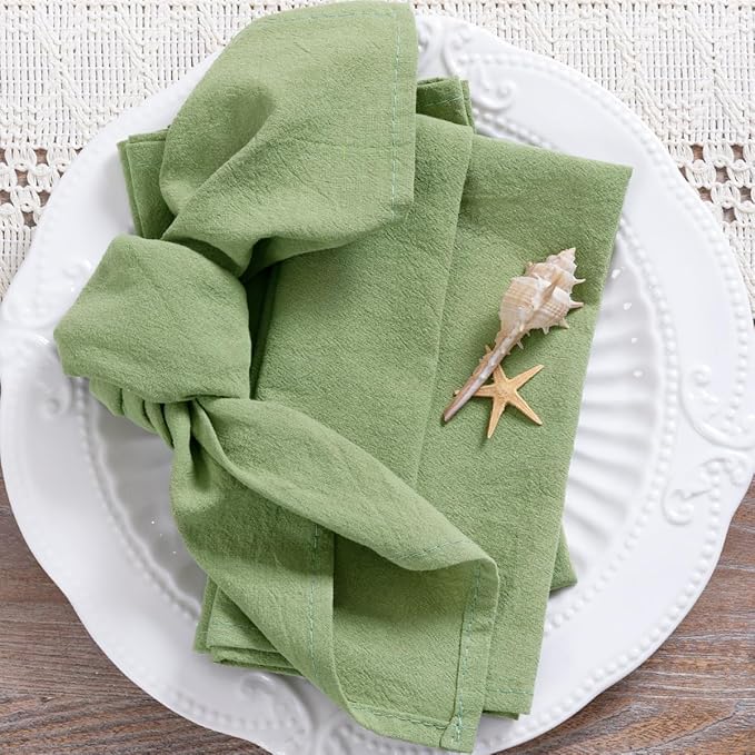 MLMC 4 Pack Sage Green Cloth Napkins Rustic Washable Cotton Linen Napkins Set of 4 17"x17" Reusable Dinner Napkins Cloth for Spring Easter Wedding Bridal Shower Party Table Decor