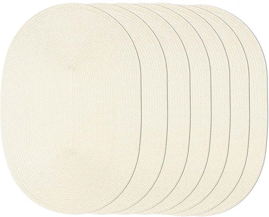 AHHFSMEI Placemats Set of 6 for Dining Table Washable Woven Non-Slip 18x12 inches Placemat Heat-Resistant Durable Table Mats for Dining Table Easy to Clean (Oval Beige, 6)