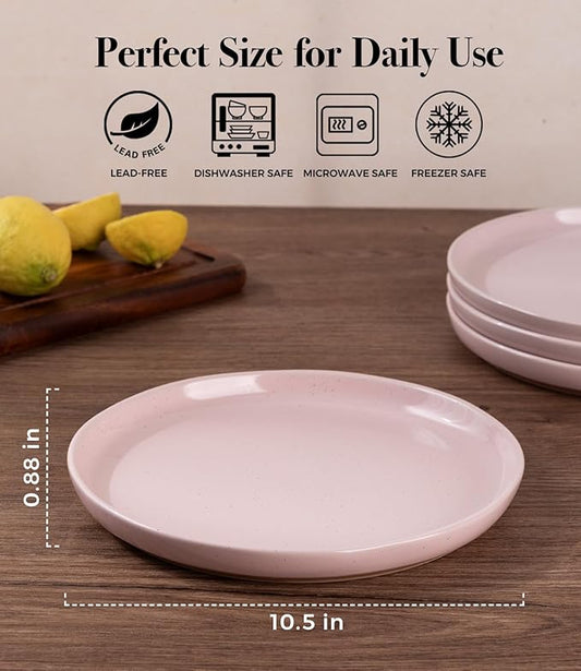 AmorArc Ceramic Dinner Plates Set of 6,10.5 Inch Stoneware Plates Set for Dinner, Elegant Dish Set with Rustic Terracotta Underside,Microwave & Dishwasher Safe-Cloud Pink