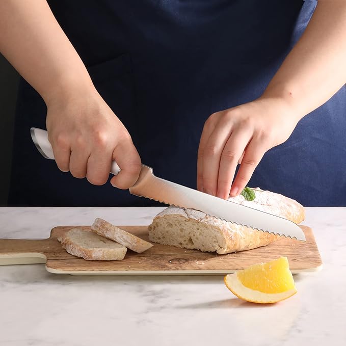 Cangshan ELBERT Series German Steel Forged 8" Offset Bread Knife (White)