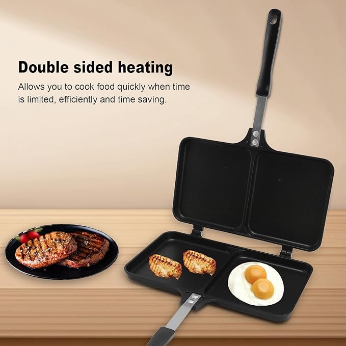 Hot Sandwich Panini Maker with Handle, NonStick Double Sided Frying Pan Grilled Sandwich Maker, Stovetop Toasted Sandwich Press for Home, Kitchen, Breakfast