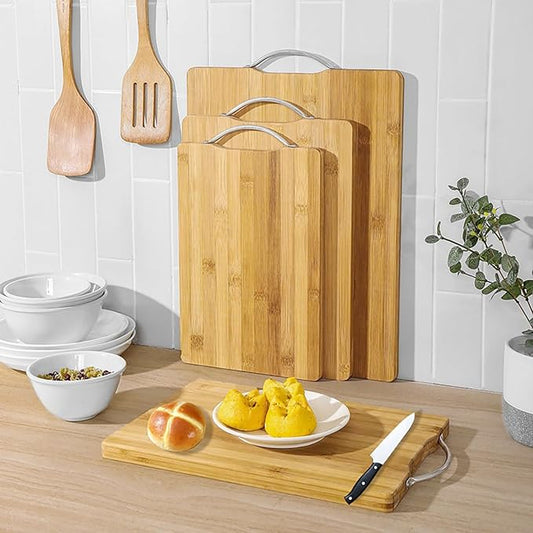 Bamboo Cutting Board, Durable Wood Cutting Boards for Kitchen with Handles, Ideal Charcuterie & Chopping for Meat, Vegetables and Fruits Ideal Kitchen Gifts