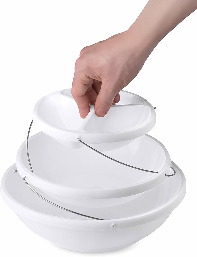 Masirs 3-Tier Collapsible Bowl: Decorative Design Folds for Minimal Storage. Ideal for Serving Snacks, Salad, and Fruit. Top Bowl Divided into Three Sections. (Pack of 2)