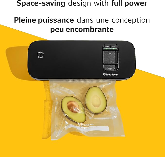 FoodSaver Space Saving Food Vacuum Sealer, Black with 2 Quart Vacuum Seal Bags, Pack of 1, Compact (Black)