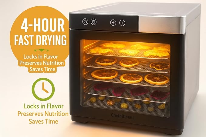 700W SQUARE Food Dehydrator with 5 Adjustable Stackable Trays – 4-Hour Fast Drying for Fruits, Vegetables, Herbs & Meats – BPA-Free with Accessories