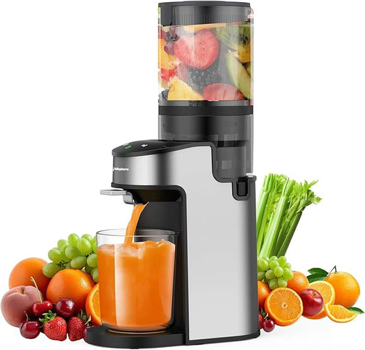 CFR637 Cold Press Juicer,400W Slow Masticating Juicer,4.9"Wide Feed Chute Juicer Machines for Whole Vegetables & Fruits,Advanced Touch Sensing Switch, (Silver)