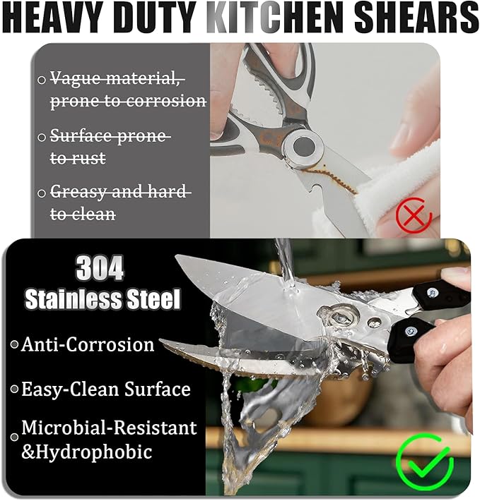 Professional Heavy Duty Kitchen Shears for Food – All in one Stainless Steel Chicken Shears Cut Bones, Meat, Fish Scales, Bottle Opener, Dishwasher Safe, Gift for Christmas Thanksgiving，Black Red