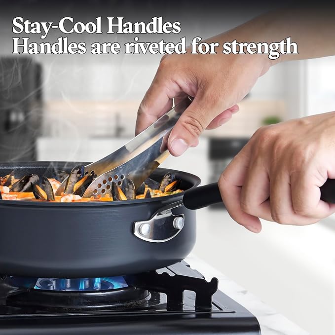 Cook N Home Nonstick Saute Fry Pan 8-inch Professional Hard Anodized Frying Pan, Dishwasher Safe with Stay-Cool Handles, Black