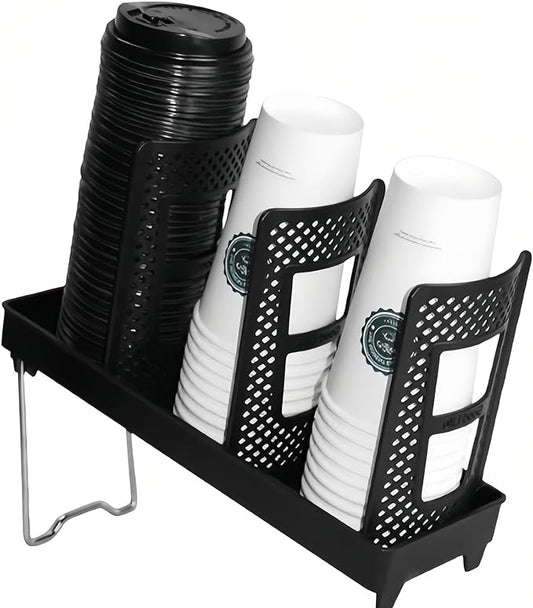 Coffee Cup Holder,Cup Lid Dispenser and Organizer Display Stand,Cup Display Stand on Restaurant,Bathroom,Kitchen,Coffee Shop.Suitable for Cups Ranging from 12 to 32 oz,3Slots
