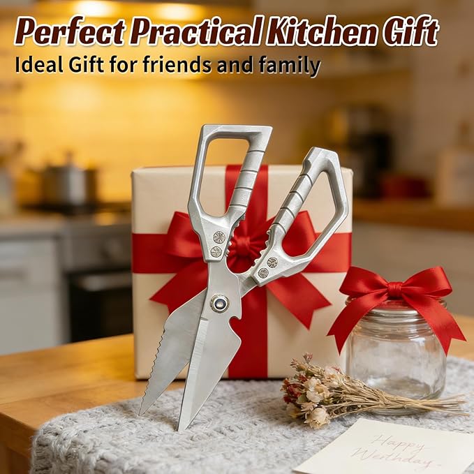 Kitchen Scissors Silver, Multifunctional Kitchen Shears For Food with Ergonomic Handle,Stainless Steel Kitchen Shears,Sharp Cooking Scissors for Chicken, Meat,Turkey, Seafood, Bone Cutting
