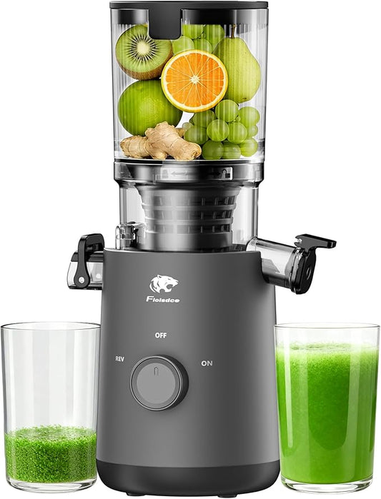 Juicer Machines, Cold Press Juicer with 5.3" Extra Large Feed Chute and Powerful AC Brushless Motor Fit Whole Fruits & Vegetable, High Juice Yield, BPA Free, Extra one Replace juicer strainer