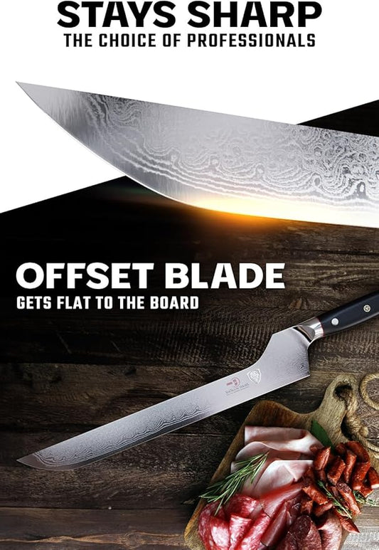 Dalstrong Slicing & Carving Knife - Offset Blade - 12 inch - Shogun Series ELITE - Japanese AUS-10V Super Steel Kitchen Knife - Damascus - Vacuum Treated - Sheath - Bread Knife, Ham Slicer