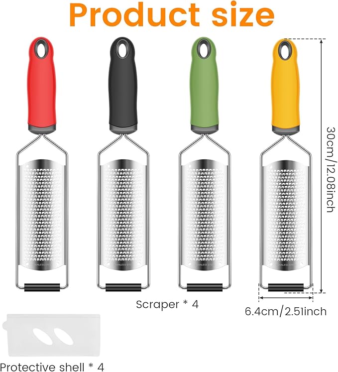 4 Pcs Stainless Steel Lemon Zester Cheese Grater with Handle and Protective Case Handheld Ginger Grater Multifunctional Citrus Zester for Cheese Ginger Garlic