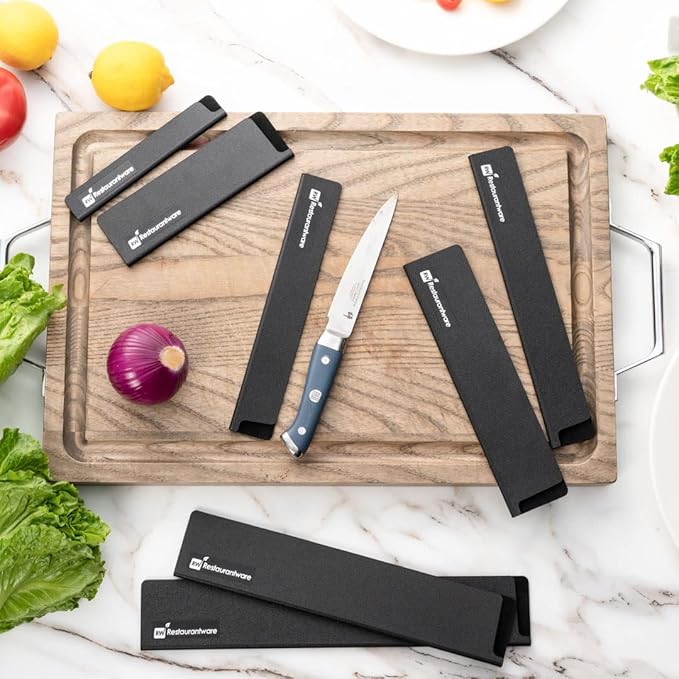 Sensei Knife Sleeves, Set of 8 Knife Protectors - For Kitchen Knives, Felt Lining, Black Plastic Knife Blade Guards, Durable, Cut-Proof - Restaurantware