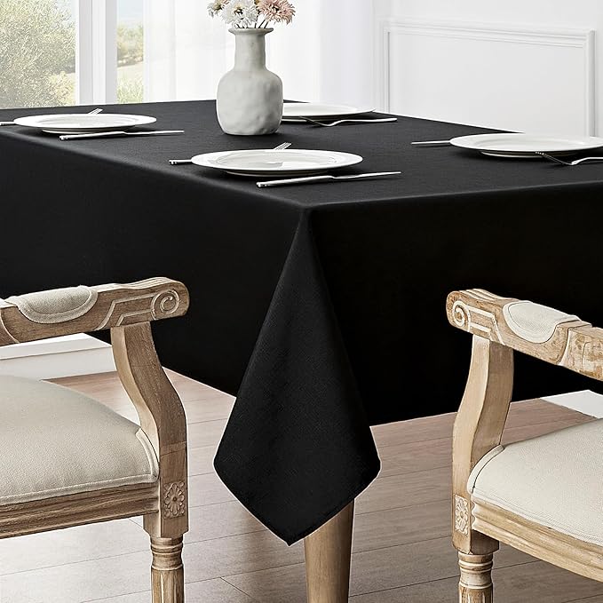2 Pack Rectangle Tablecloth, 60x84 inch, Water Resistant Wrinkle Free Linen Textured Table Cloth Washable, Decorative Fabric Table Cover for Dining, Party and Camping, Black