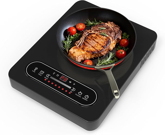 Electric Cooktop, Portable Electric Stove with LED Touch Control 8 Power Level, 1800W Induction Burner Hot Plate with Child Safety Lock, Timer and Overheat protection for Home Camping