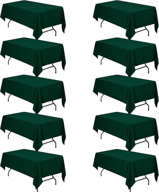 BRILLMAX 10 Pack Hunter Green Tablecloths 60 x 102 Inch for 6ft Rectangle Tables - 150 GSM Polyester Fabric, 15" Standard Drop, Water, Stain & Wrinkle Resistant Cloth Cover for Wedding Dining Buffet