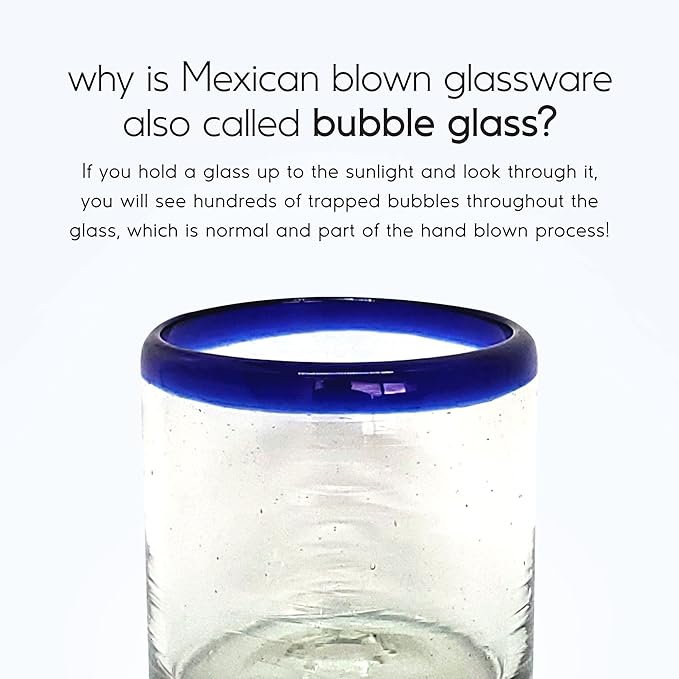 Cobalt Blue Rim 8 oz DOF Rock Glasses (set of 6), Recycled Glass, Lead-free, Toxin-Free (DOF Rocks)