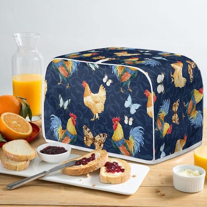 Annejudy Butterfly Rooster 4 Slice Toaster Cover Chicken Print Bread Maker Cover, Dust and Fingerprint Protection, Machine Washable