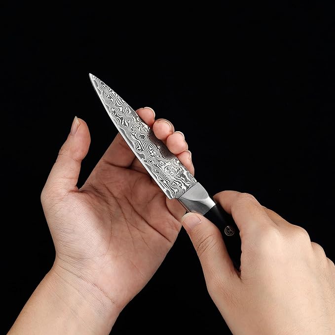zayiko Black Edition Damascus Paring Knife | Sharp 3.5 inch blade made of 67 layers of Damascus steel | Ergonomic pakkawood Handle | Premium & professional Chef's Knifes for Kitchen Work