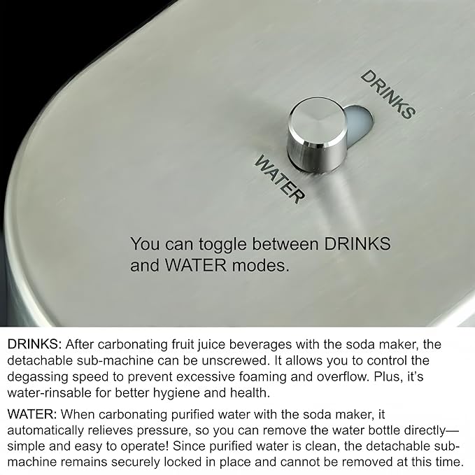 Carbonates Any Drink-Airosia Soda Maker Machine-304 Stainless Steel Sparkling Water Maker, Carbonator Machine with BPA Free Bottles(1L+0.5L) (CO2 Carbonator NOT Included)