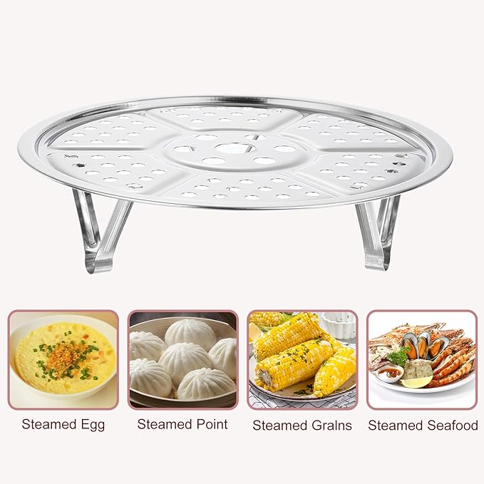 uxcell 3pcs Stainless Steel Steamer Rack with Stand, 8.6 Inches Pot Steaming Tray for Steamer Cookware Instant Pressure Cooker, Silver Tone