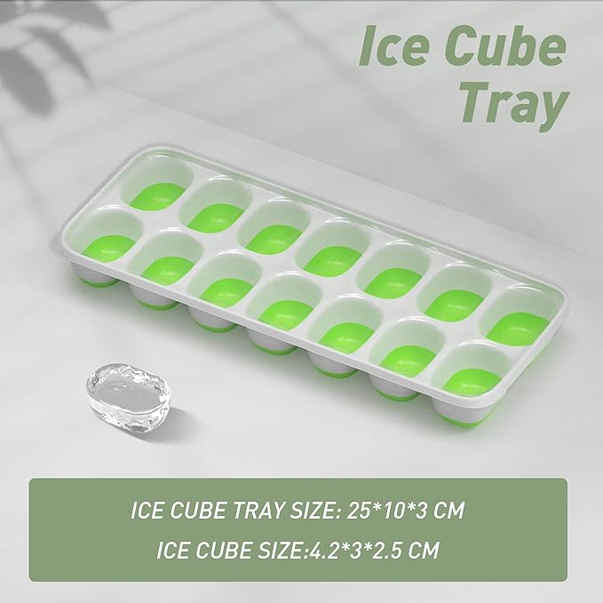 Ice Cube Tray with Lid, 4 Packs 56 Cubes Durable Stackable Ice Cube Trays for Freezer with Removable Lids, Easy-Release Plastic & Silicone Ice Tray for Cocktail, Coffee，blue and green
