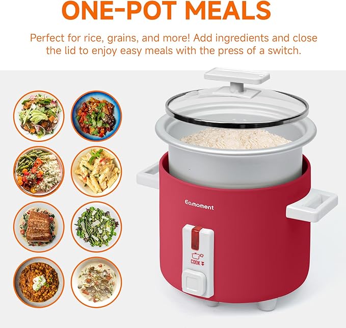 1.5L Mini Rice Cooker with Removable Non-Stick Pot, Portable Rice Maker with Keep Warm Function Suitable for 1-2 People, Red