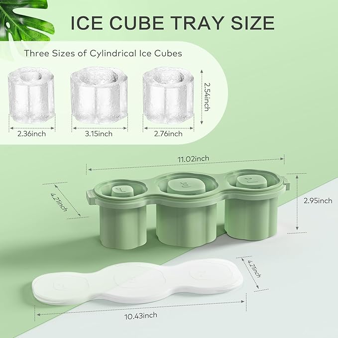 Longzon Easiest Release Ice Cube Tray for Stanley Cup 30-40oz Tumbler/Yeti Cup Ice Mold, Silicone Ice Tray Molds With Lid for Chilling Cocktails, Whiskey, Drinks, Coffee, Easy Release Ice Maker-Green