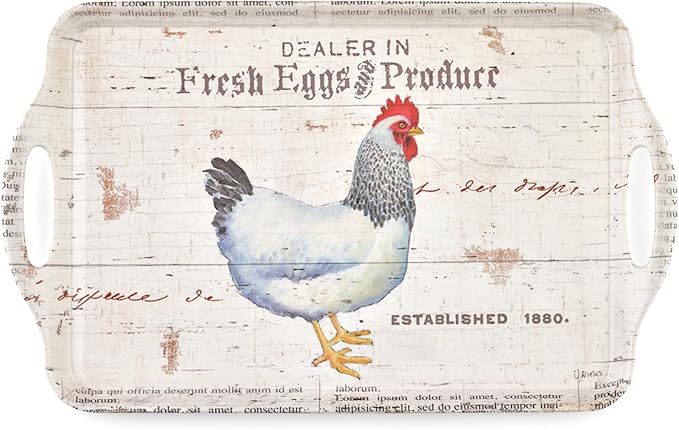 Pimpernel On The Farm Melamine Tray – (17.75" x 13") Rustic Farmhouse Platter with Fresh Produce & Egg Stand Artwork, Durable Serving Piece for Dining, Kitchen, Snacks & Entertaining
