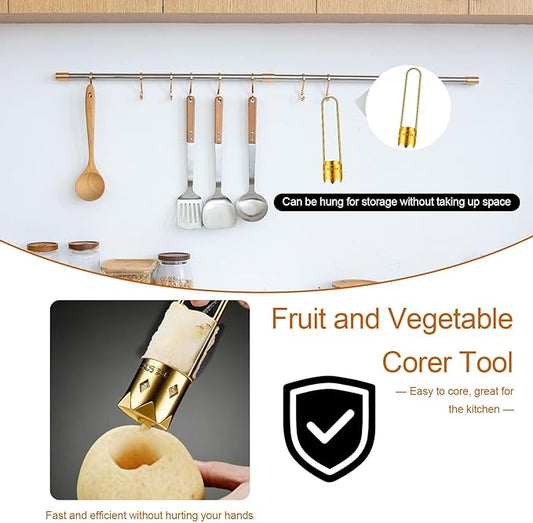 Red Bell Pepper Seed Corer & Jalapeno Corer Tool - 304 Stainless Steel, Apple Pineapple Vegetable Corer, Easy Core Remover with Anti-Slip Handle,Golden
