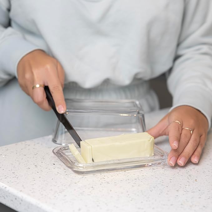 Fox Run Glass Butter Dish With Cover, Clear Butter Dish For The Counter or Refrigerator