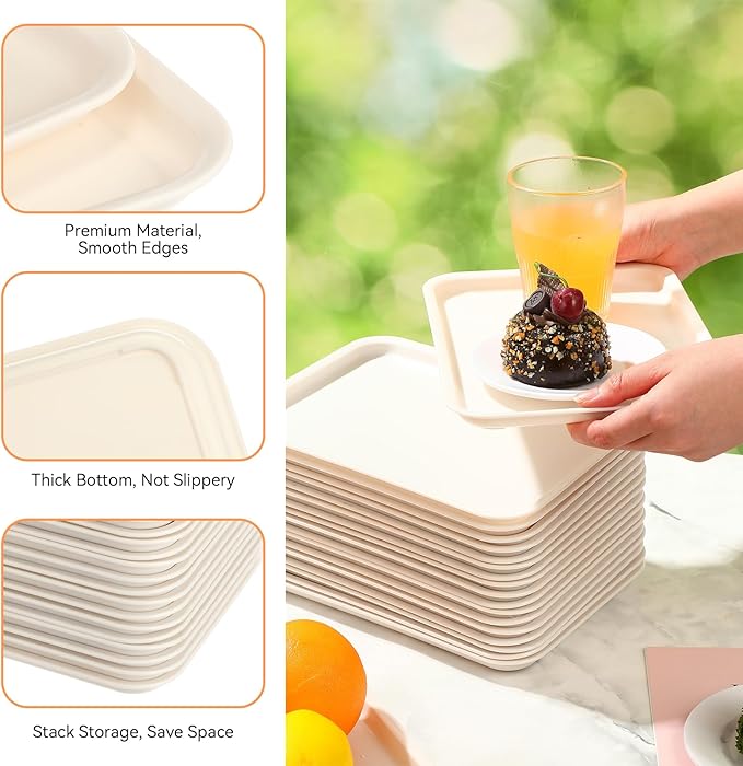 Sintuff 20 Pcs Plastic Art Trays Colorful Fast Food Lunch Trays Bulk Activity Crafts Sensory Serving Organizer for Home, School, Kids, DIY Projects, Painting, Beads(White,10 x 7 Inch)