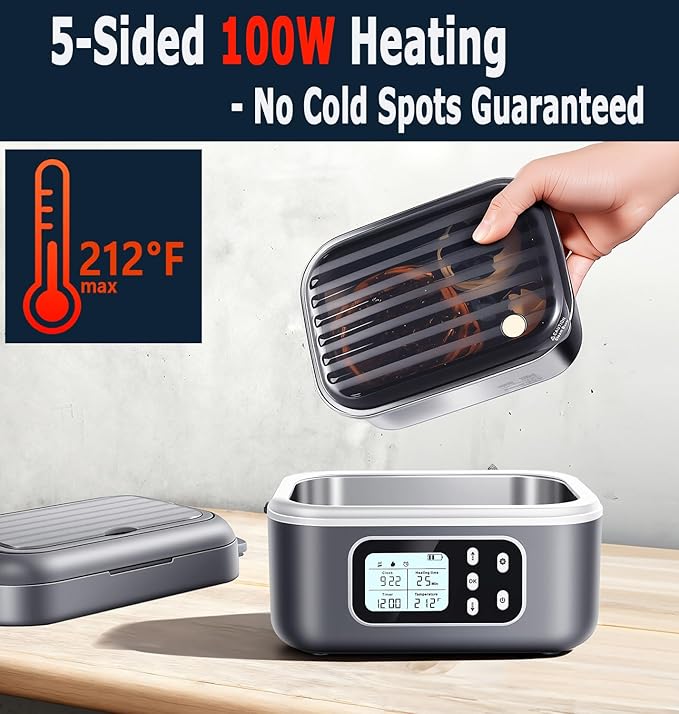 2 x 6.3-Cup Cordless Electric Heated Lunch Box, 100W Rechargeable Portable Food Warmer for Adults Work Travel Car - Battery-Powered & Self-Heating