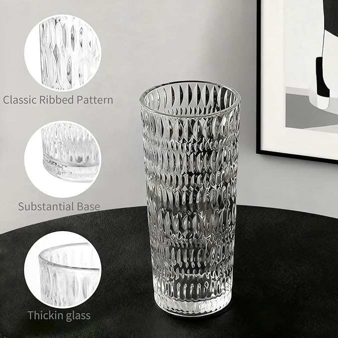 Puraville 4 Pack 18oz Glass Cups with Lids and Straws, Vintage Pattern Thickened Glassware for Whiskey Cocktail Beer, Mason Jar Drinking Glasses Tumbler Iced Coffee Cup, Clear