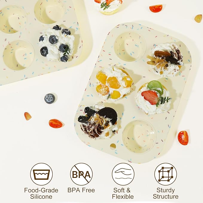 Firstfooby 4 Pack Silicone Muffin Pan for Baking, Regular Size Nonstick Cupcake Pan, 6-Cup Silicone Muffin Tin BPA Free Dishwasher Safe, Great for Muffin Cupcake Brownie Egg Tart