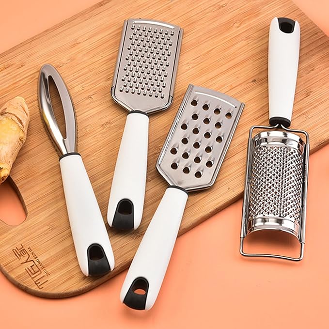 4 PCS Cheese Grater Set-Kitchen Professional Stainless Steel Handheld Zester,Cheese Graders for kitchen,Zester Grater with Handle,graters, peelers & slicers for Food