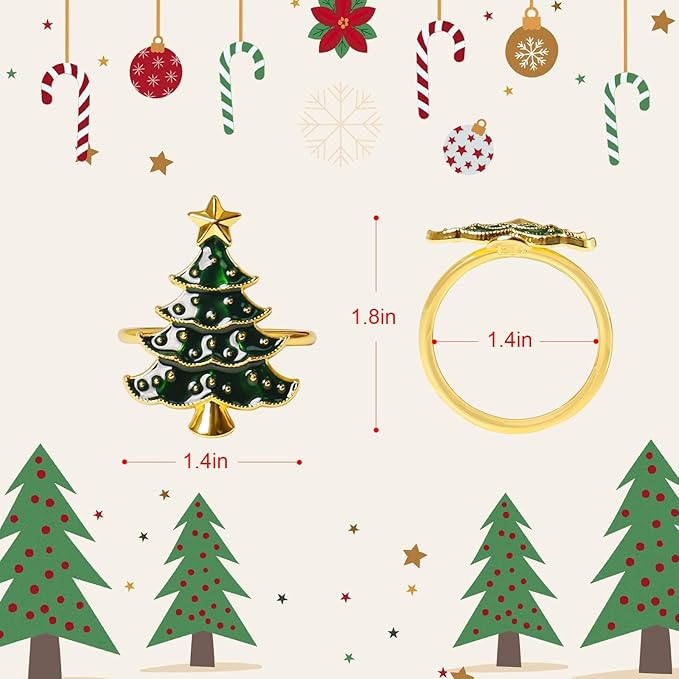 Christmas Napkin Rings Set of 8, Green Christmas Tree Metal Napkin Rings Holder Suitable for Christmas Thanksgiving Festival Holiday Table Dinner Decorations