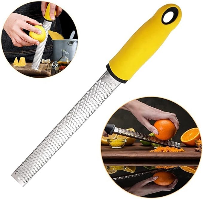 Stainless Steel Cheese Zester Grater with Handle，12 inch Lemon Zesteror for Zesting Citrus Fruits & Finely Grating Parmesan Cheese, Chocolate，Ginger, Garlic, Coconut, Nutmeg, Wasabi