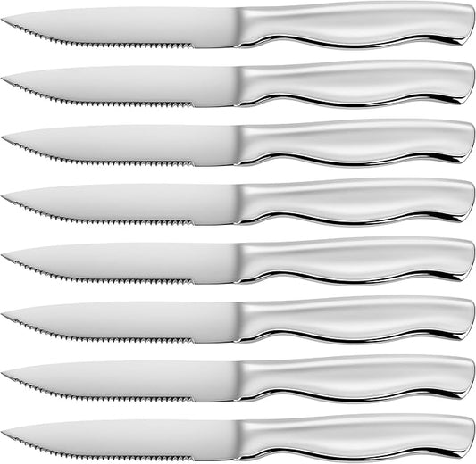 Serrated Steak Knife, Heavy Duty Kitchen Steak Knives, High End Steak Knives Dishwasher Safe, Steak Knife Set of 8, Stainless Steel Knives