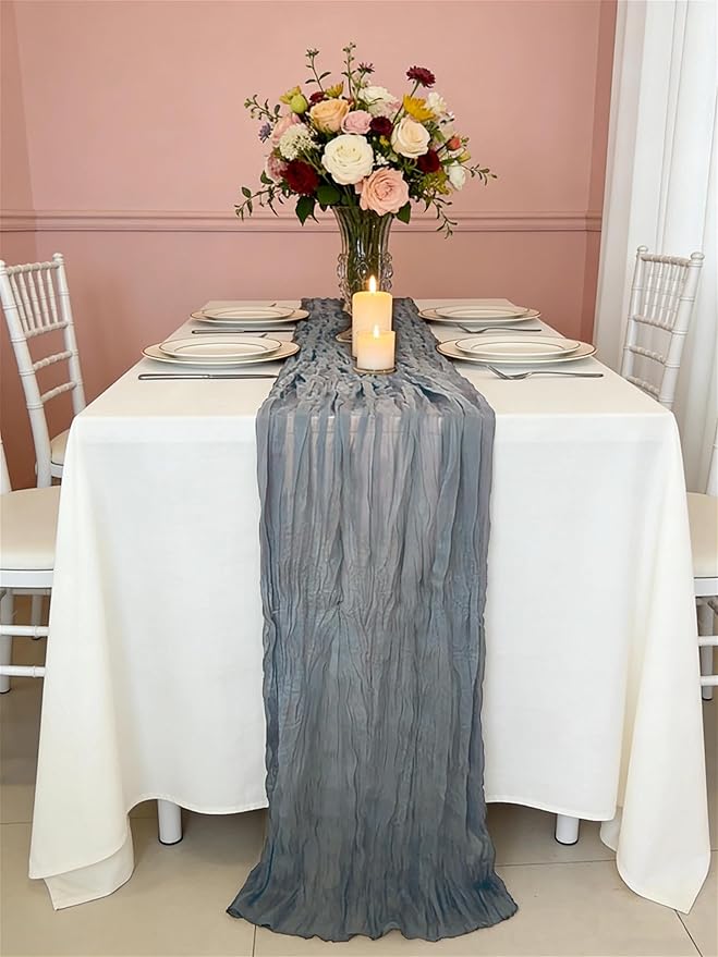3 Grey Cheesecloth Table Runner -17×120 Inch Gauze 10 FT Long Cheese Cloth Table Runners for Bridal Wedding Party Baby Shower Holiday Birthday Home Easter Decor (Grey, 3PC)