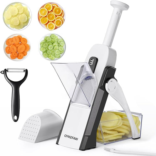 Mandoline Slicer for Kitchen, 6 in 1 Vegetable slicer, Potato Slicer with Thickness Adjuster,Faster Kitchen Slicer for Meal Prep (just Slice, With Peeler/Cleaning Brush, Mandolin)