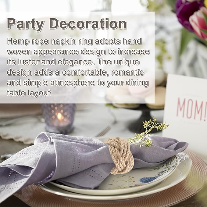 Napkin Rings Set of 12 Woven Natural Burlap Napkin Rings Rustic Napkin Ring Holder for Dining Table Decor Wedding Banquet Christmas Thanksgiving Easter Table Decorations