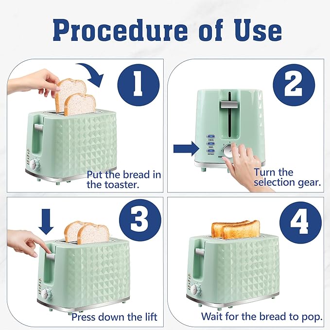 Seydere Toaster 2 Slices, Toasters Wide Slot, Bread Toaster with Cancel, Bagel, Defrost Function, Bagel Toasters with Removable Tray & 6 Temperature Settings, Green