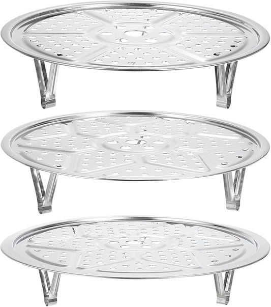 uxcell 3pcs Stainless Steel Steamer Rack with Stand, 8.6 Inches/9.5 Inches/10.2 Inches Pot Steaming Tray for Steamer Cookware Instant Pressure Cooker