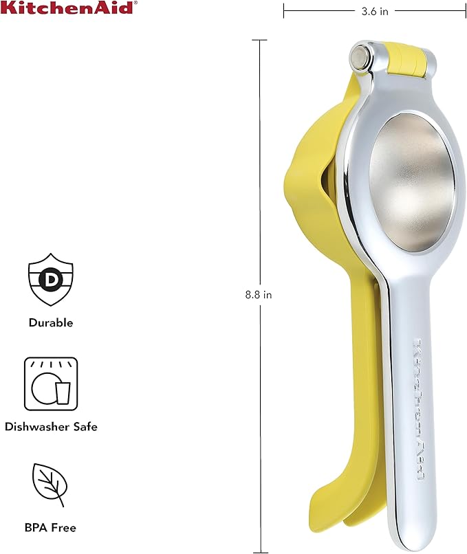 KitchenAid Citrus Juice Press Squeezer for Lemons and Limes with Seed Catcher and Pour Spout, Lemon, 8 Inch